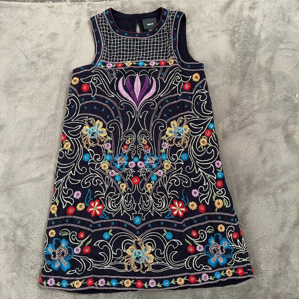Maeve Anthropologie Kira Embroidered Tunic Dress Women's 10 Navy Blue - Picture 1 of 11